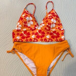 Fashion Nova Orange Floral Bikini Set. Never Worn.